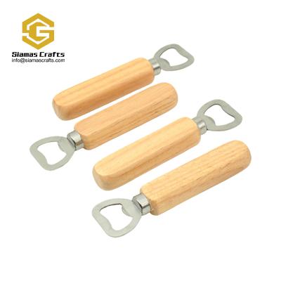 China Sustainable Bamboo Fridge Magnet Coaster Wooden Bottle Opener Stainless Steel Wooden Handle for sale