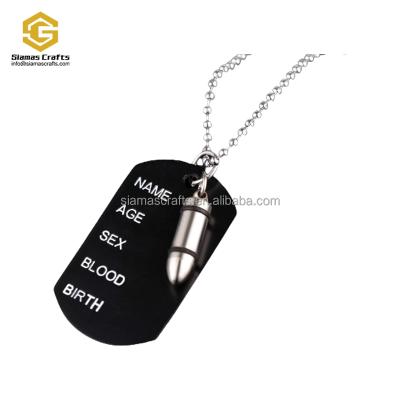 China Bullet Dog Tag Stainless Steel Necklace World Military Army Pendant Polished Chain For Men for sale