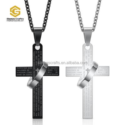 China Eco-Friendly Jewelry Couples Of Lords Prayer Christ Jesus Bible Ring Cross Pendant Stainless Steel Mens Womens for sale