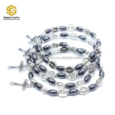 China Wholesale High Quality Bulk Christian Catholic Religious Bracelet Jesus Acrylic Alloy Beads Rosary Cross Bracelet for sale