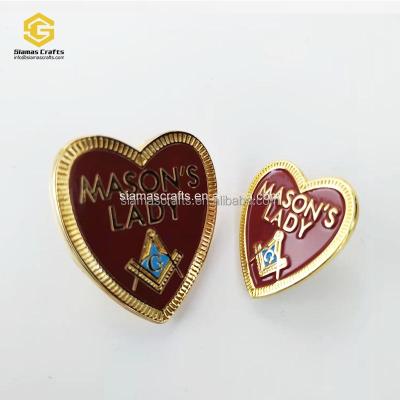 China Masonic Lady Heart Lapel Pin Badge Mason Freemason World Metal Enamel Masons for sale