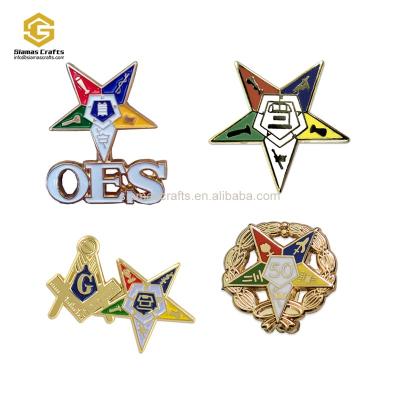 China Metal Place Compass Custom World Order Of The Star OES Eastern Masonic Lapel Pin Badge for sale