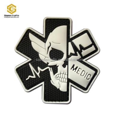 China 3D Custom Designer 3D Embossed Engraved PVC Logo Luminous Rubber Patch With Hook And Loopbacking for sale