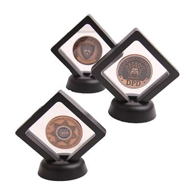 China Eco-friendly Acrylic 3D Hanging Frame Jewelry Floating Coin Display Box With Stand for sale