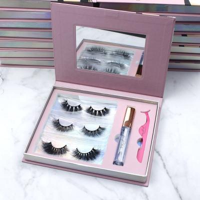 China Real Natural Soft Colash 3D Mink Lashes 3 Pairs 5 Pairs Lashes False Eyelash Wholesale Mini Wick Books Packaging Boxes Set for sale