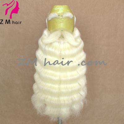 China Nice wavy custom interesting full wavy hand tied santa claus yaks hair costume beard with mustache for sale