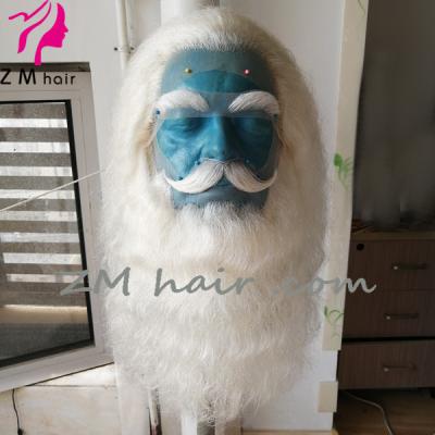 China Soft and smooth white ZM HAIR yak hair santa claus wig and beard set with lace mustache and lace eyebrows for sale