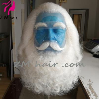 China New custom straight hair 2020 full wave zm yaks hair santa claus lace wig beard set for sale