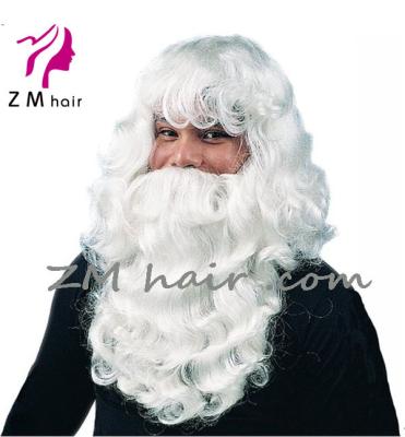 China Factory Sale Long Wavy ZM White Color Santa Wig And Beard Sets,Christmas Wigs for sale