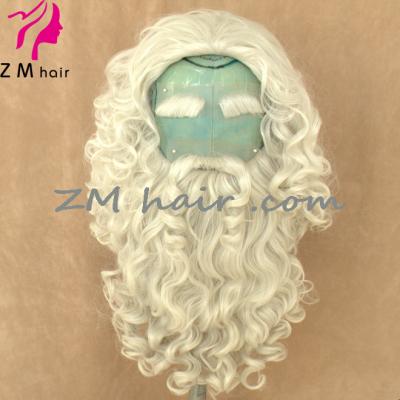 China Regular Wave Fiber Optic Christmas Santa Claus Synthetic Machine Made Wig And Wholesale White Cheap Good Quality Beard Set For Sale for sale