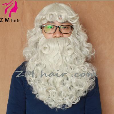 China ZM Santa Adjustable Wig And Beard Short Wavy Synthetic Hair New Hair With Attached Mustache for sale