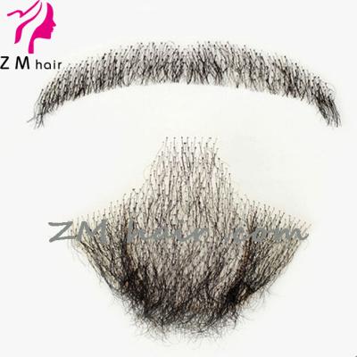 China Real Fake Zmhair Silky Straight Hair Wave Goatee Beard And Natural Thick Mustache Set for sale