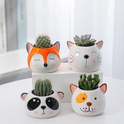 China Modern Amazon Plant Pots With Faces Cute Flower Dog Cat Fox Panda Plant Pots Small Home Ceramic Animals Pots For Succulent Plants for sale