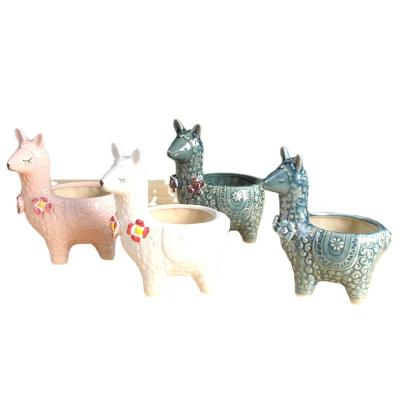 China Modern Ceramic Animal Cute Alpaca Plant Gift Decoration Flower Pot Container Llama Succulent Desktop Planter Potted Planter for sale