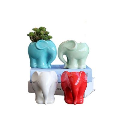 China Small Flower Pots Cartoon Elephant Cartoon Garden Decor Porcelain Animal Garden Planter Desktop Bohemian Ceramic Succulent Home Decor for sale