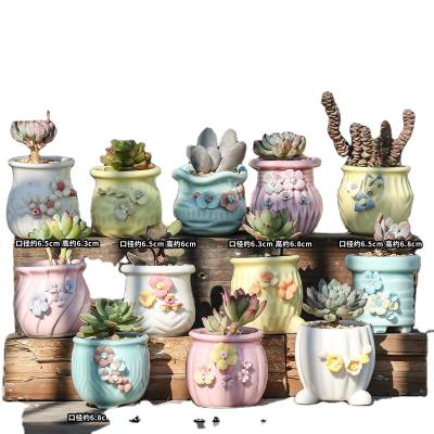 China Modern Garden Flower Pot Handmade Mini Flower Kneading Simple Succulent Plant Pots Small Ceramic Planter Inch for sale