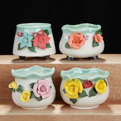 China Modern Handmade Ceramic Succulent Small Pinch Flower Pot Plant Pot Small Fresh White Porcelain Painted Planter Desk Table Decoration Ornament for sale