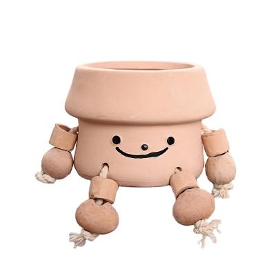 China Small Porcelain Cartoon Robot Modern Ceramic Succulent Planter Mushroom Potted Flower Pot Terracotta Clay Pot Bonsai Garden Container for sale