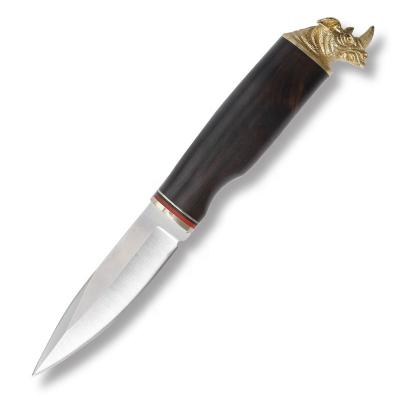 China Wolf Head Steel Wood Handle Stocked Hunting Survival Knife With Leather Pouch for sale