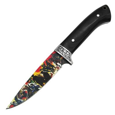 China High Quality Jet Printing Full Tang Hunting Survival Knives High Quality UV-ink Fixed Blade Camping Knife With Sheath for sale