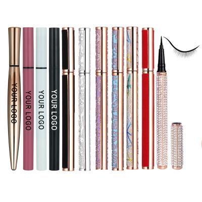 China Waterproof magnetic eyeliner set logo gold and mini lashglue pen brown liquid waterproof eyeliner with eyeliner glue pen for sale