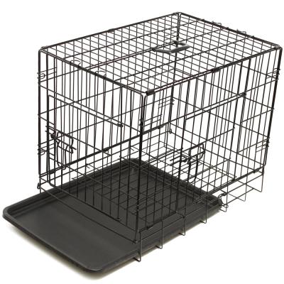 China Durable Portable Dog Crate Folding Double Door Wire Black Dog Crate for sale