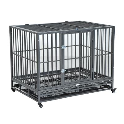 China Sustainable Foldable Heavy Duty Steel Dog Crate With Wheels Tube Cage for sale