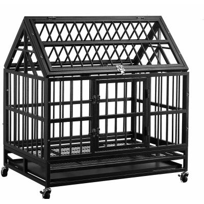 China Sustainable Heavy Duty Steel Dog Crate With Castors Outdoor Metal Tube Dog Cage for sale