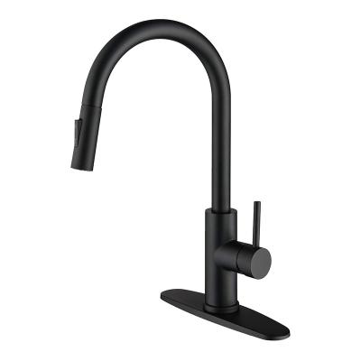 China Modern Black Kitchen Faucets Modern Stainless Steel Kitchen Sink Faucet With Lowering Spray Head for sale