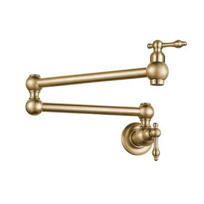 China Commercial Thermostatic Faucets Wall Mount Kitchen Sink Wall Mount Brass Single Handle Two Hole Brushed Gold Finish Pot Filler Folding Faucet for sale