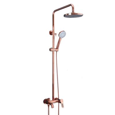 China 2020 Luxury Wall Mounted Sliding Bar Rose Gold Free Shower Set Bathroom Faucet Shower Rain Shower Set Mixer for sale