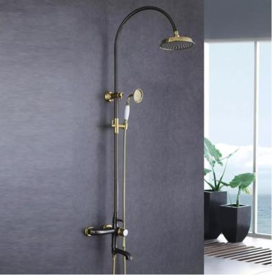 China With Slide Bar European Style Vintage Rain Shower Kit, Three Function Hanging Bathroom Shower Set, Adjustable Hand Shower Head, Black and Gold. for sale