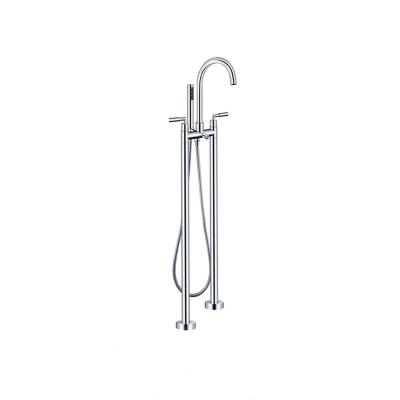 China Without Slide Bar Wholesale Chrome Plated Luxury Silver Double Handle Freestanding Bath Filler Bathroom Faucet and Mixer Tap for sale