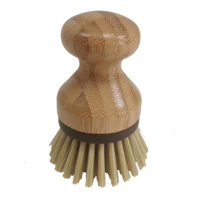 China Viable Small Round Dish Pot Scrubber Kitchen Bamboo Dish Scrubbing Cleaning Brush for sale