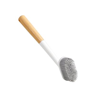 China Custom Sustainable Logo Body TPR Dish Brush with Long Bamboo Handle for Pans, Pots, Kitchen Sink Cleaning for sale