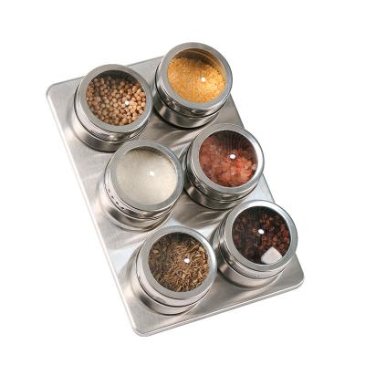 China grass & Spice Tools Round Glass Stainless Magnetic Custom Kitchen Barbecue Jars Spice Storage Containers for sale