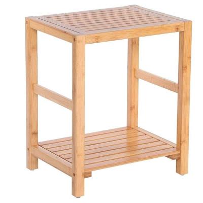 China Bamboo shower stool with storage shelf, bathroom stool, shoe bench for entryway 42 x 32 x 50.5 cm for sale