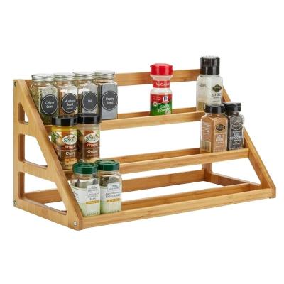 China Sustainable Bamboo Kitchen Countertop Storage Shelf 3 Tier Spice Rack Organizer Cabinet for sale