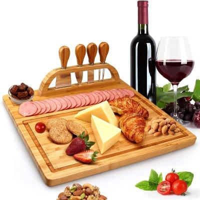 China Sustainable bamboo cheese board set, cheese board with slate board and tool holder for sale