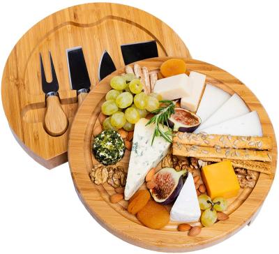 China Sustainable bamboo cheese board set with slide out drawer and 4 cheese knives for sale