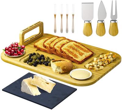 China Sustainable bamboo cheese board and knife set with black slate blade cheese tray for sale