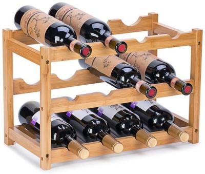 China Minimalist Wine Rack, Stackable Natural Bamboo Storage Rack Display Stand Wine Bottle Holder for sale