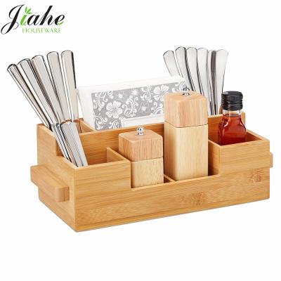 China Sustainable Cutlery Rack Bamboo, 7 Compartments, Table Trolley For Napkins, Sauces, Oil, Spices for sale