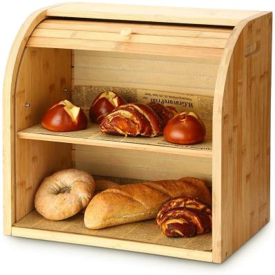 China Bamboo Kitchen Bread Boxes For Kitchen Food Storage, Bread Keeper Rolling Desk With Removable Layer for sale