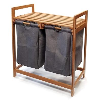 China Large double foldable bamboo laundry basket for bathroom, laundry room, bedroom, closet, nursery for sale