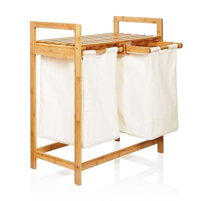 China CLASSIC Double Bamboo Laundry Basket, Laundry Sorter Basket, Bathroom Storage Rack with Basket for sale