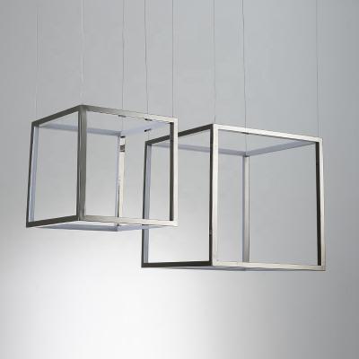 China Kitchen decorativesimple vintage 30cm 40cm single aluminum metal cube cage 50cm hanging pendant light for sale