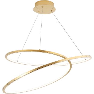 China Living Room Personality D60cm D80cm Postmodern Creative Golden Circle Stepless Dimming Pendant Lamp for sale