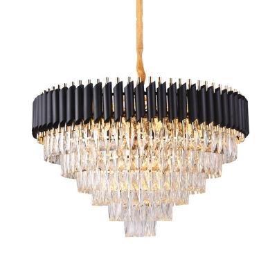 China Modern Round Indoor Black Gold Hotel Home Lobby Hanging Nordic Modern Luxury Crystal K9 Pendant Light for sale