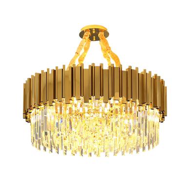 China Modern custom made single double layer e14 hanging luxury k9 gold crystal living room hotel decorative chandeliers for sale